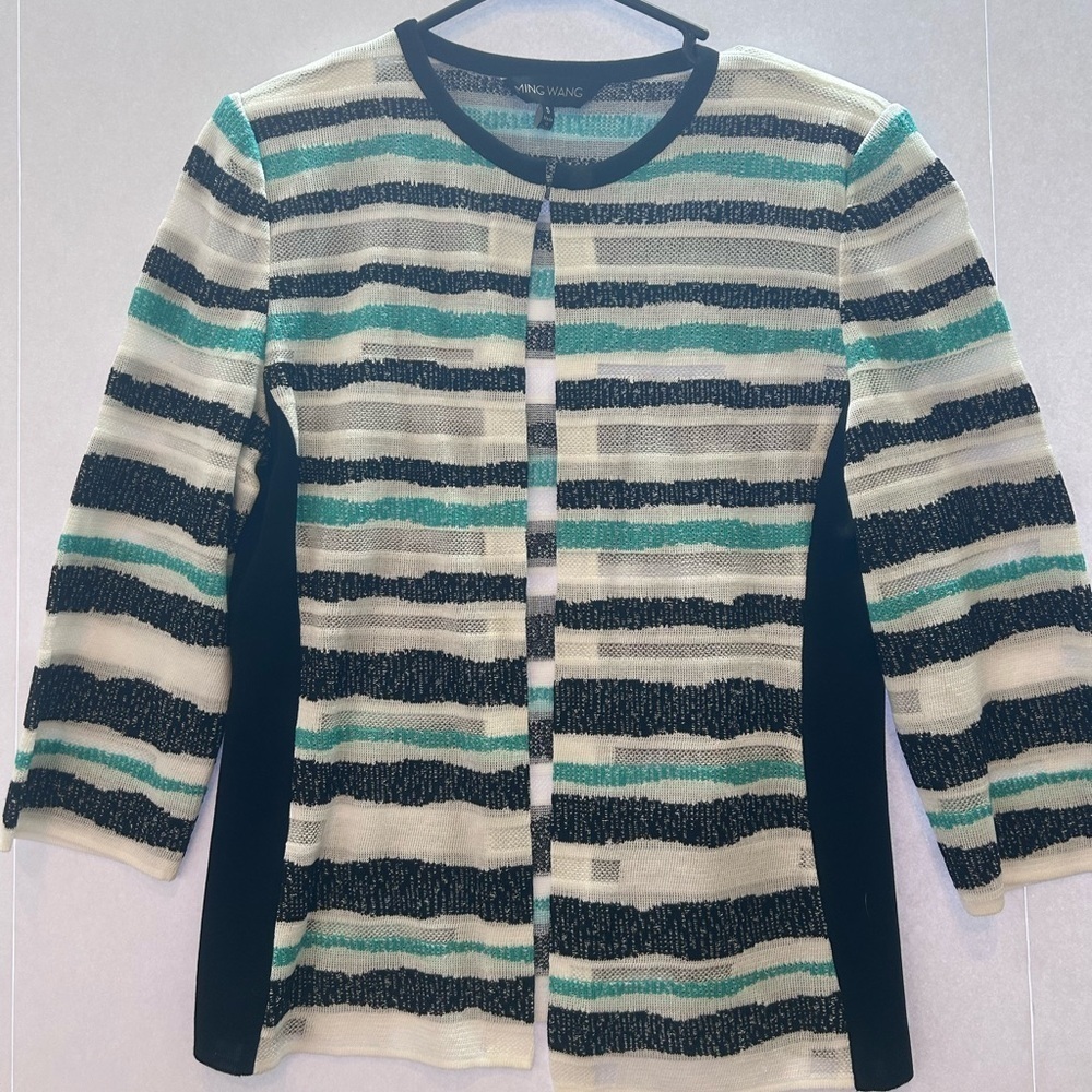 Ming Wang Small Striped Cardigan Sweater